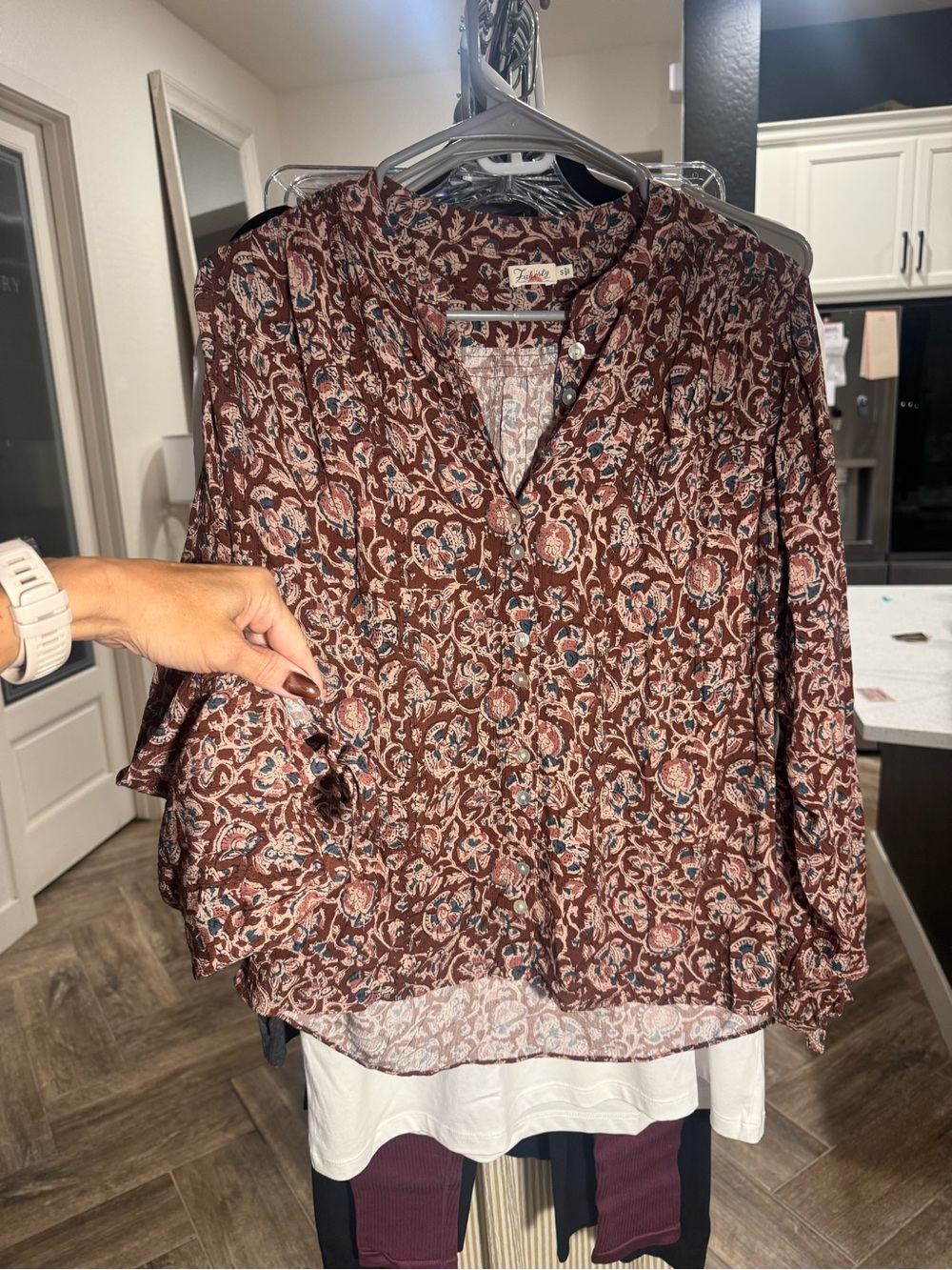 Faherty Floral Paisley Button Front Blouse Brown Blue Size S.